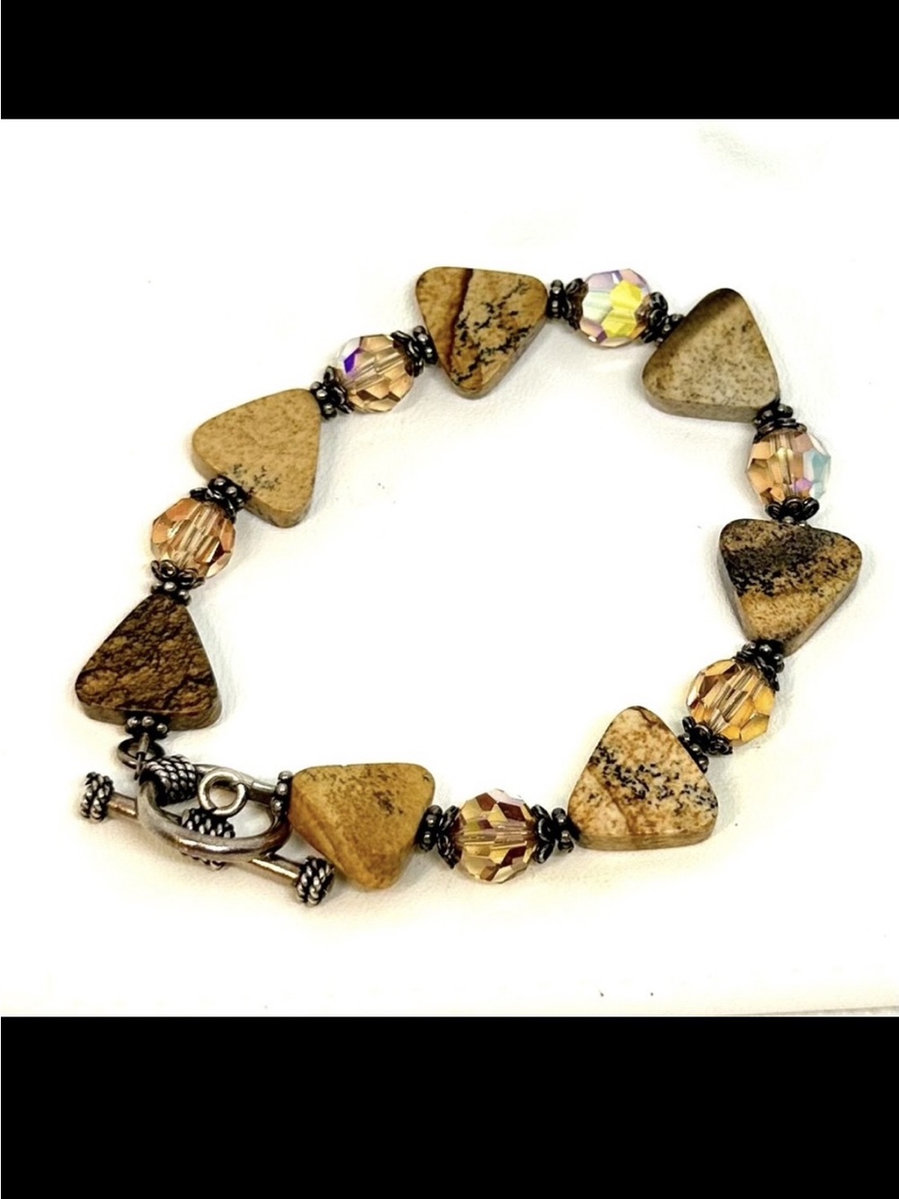 Bracelet silver-tone w/amber colored stones & beads Women’s costume jewelry